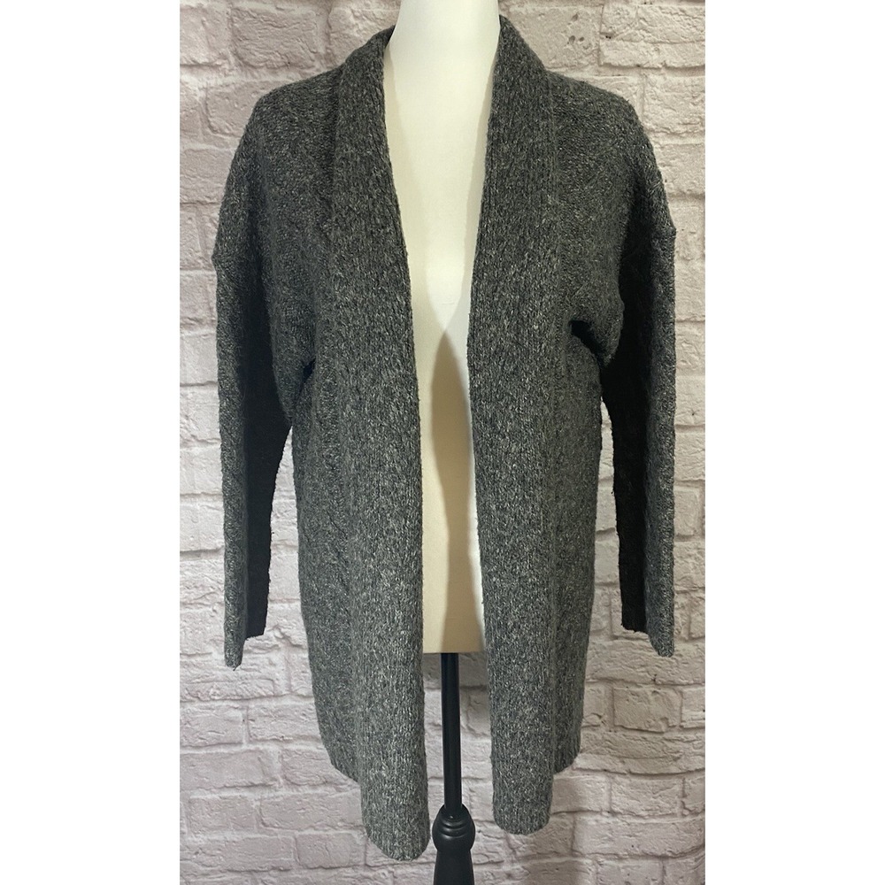 J Jill Womens Cardigan Sweater S Gray Alpaca Blend Open Front Cable Knit